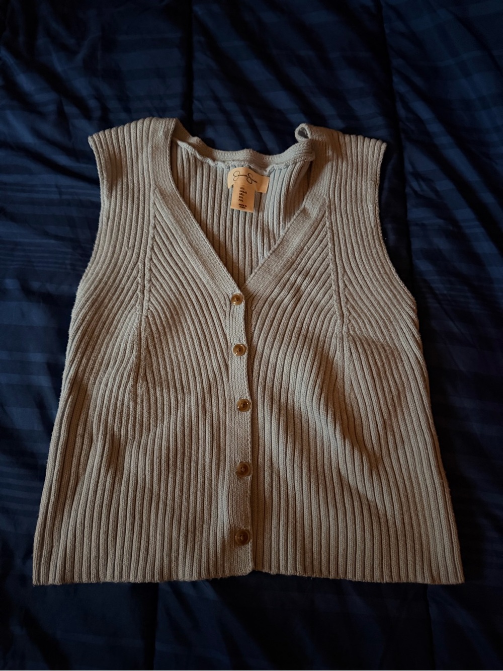 Jessica Simpson Cream Ribbed V-Neck Button Sweater Vest